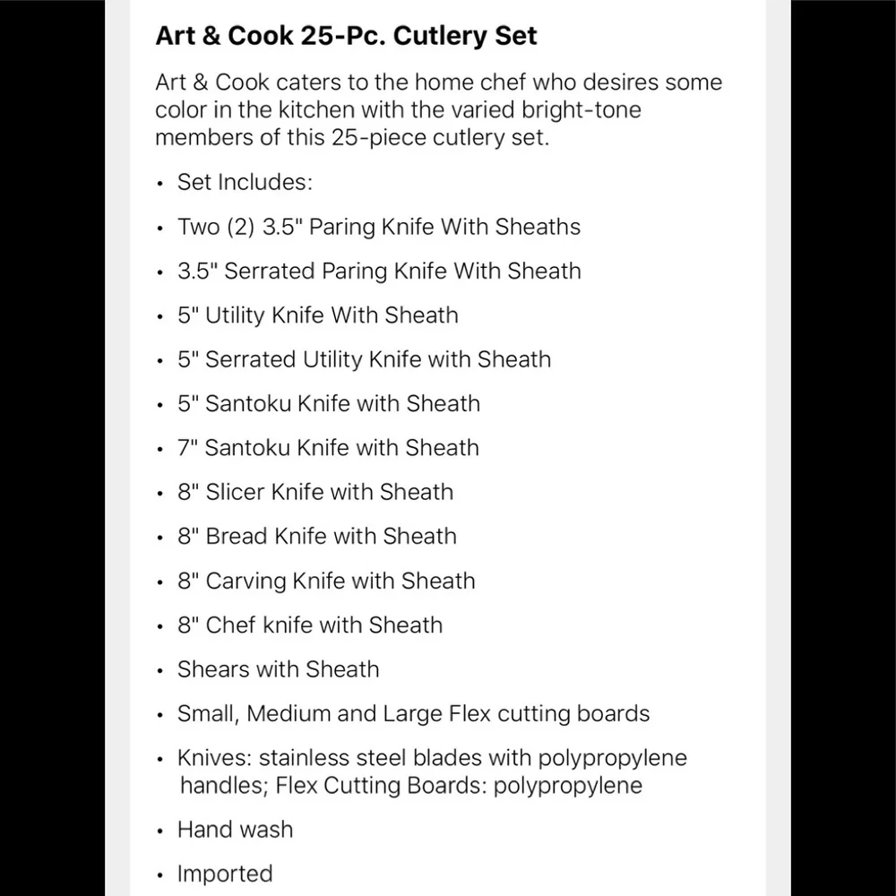 NWT ART & COOK 25-Pc. Cutlery Set